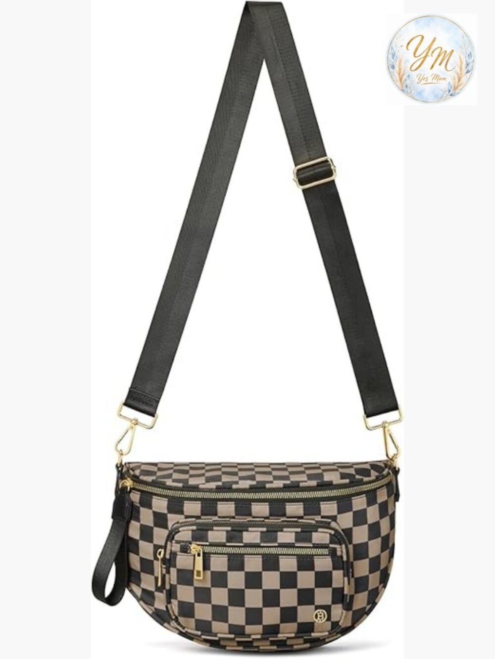 Large Checkered Vegan Leather Crossbody Bum Bag with RFID Blocking, Hands-Free